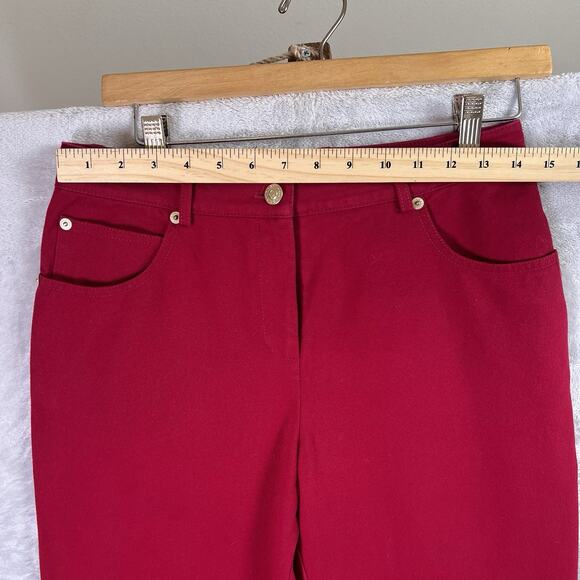 St. John Sport Red Denim Pants Jeans Size 4 Cotton Blend Holiday Straight Leg - Picture 4 of 16